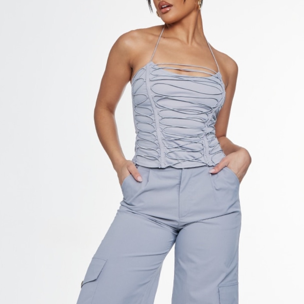 ✨Steel Gray Woven Elastic Lace Up Corset